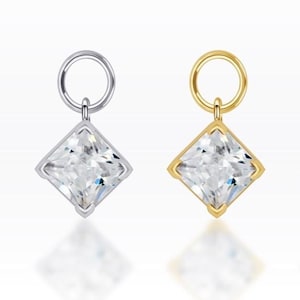 Sterling Silver Square CZ Charm Pendant - Earring/Hoop Jewelry (1pc)