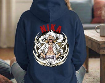 Luffy Gear 5 Nika anime hoodie, one-piece manga graphic streetwear sweater