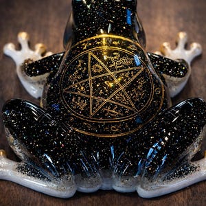 Esoteric frog in epoxy resin – Golden pentagram