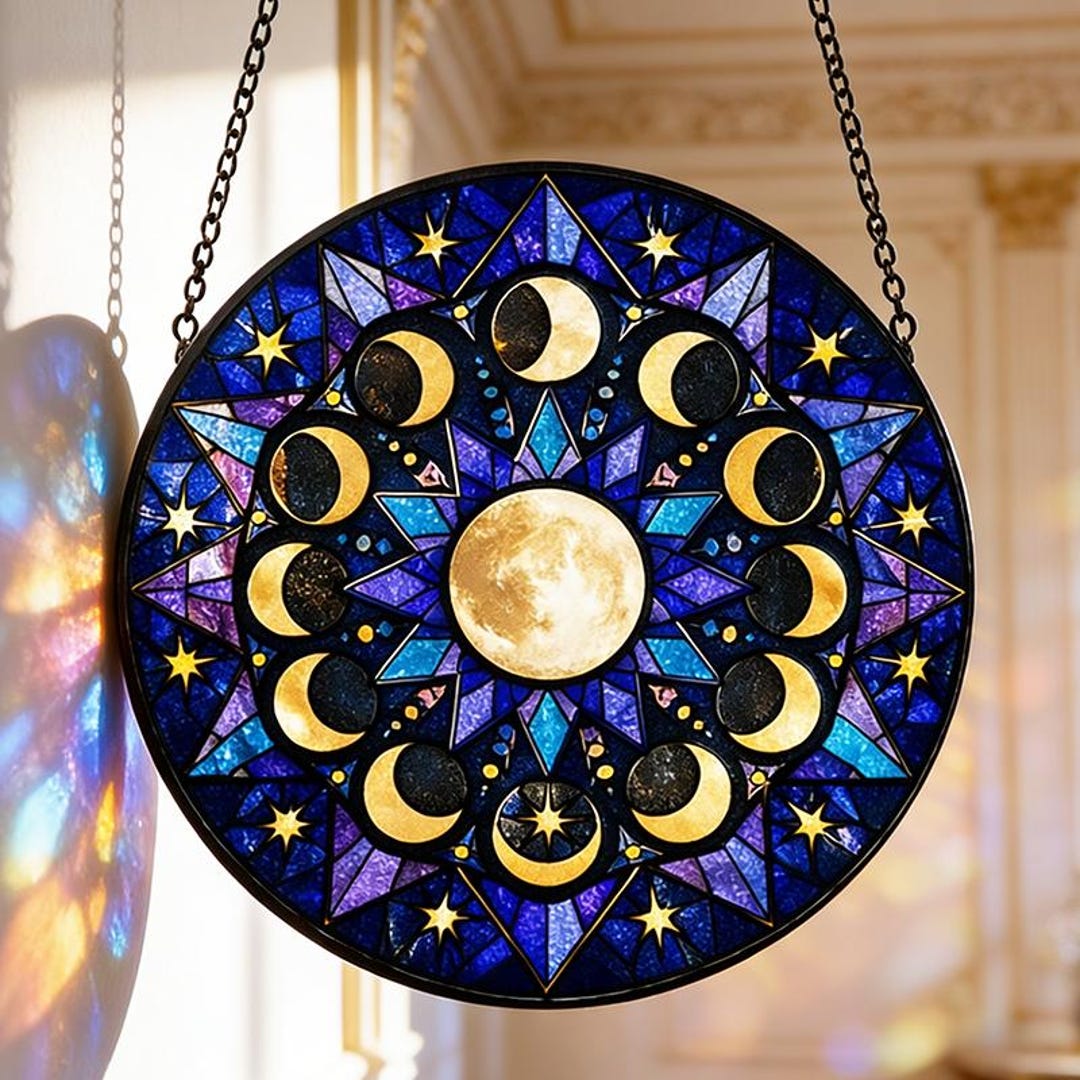 Moon Phases Suncatcher,celestial Stained Glass Art,lunar Cycle Window ...