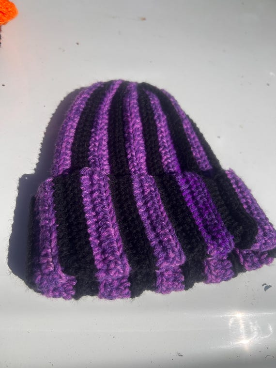 Purple and Black Rib Crochet Beanie - Etsy display picture 1