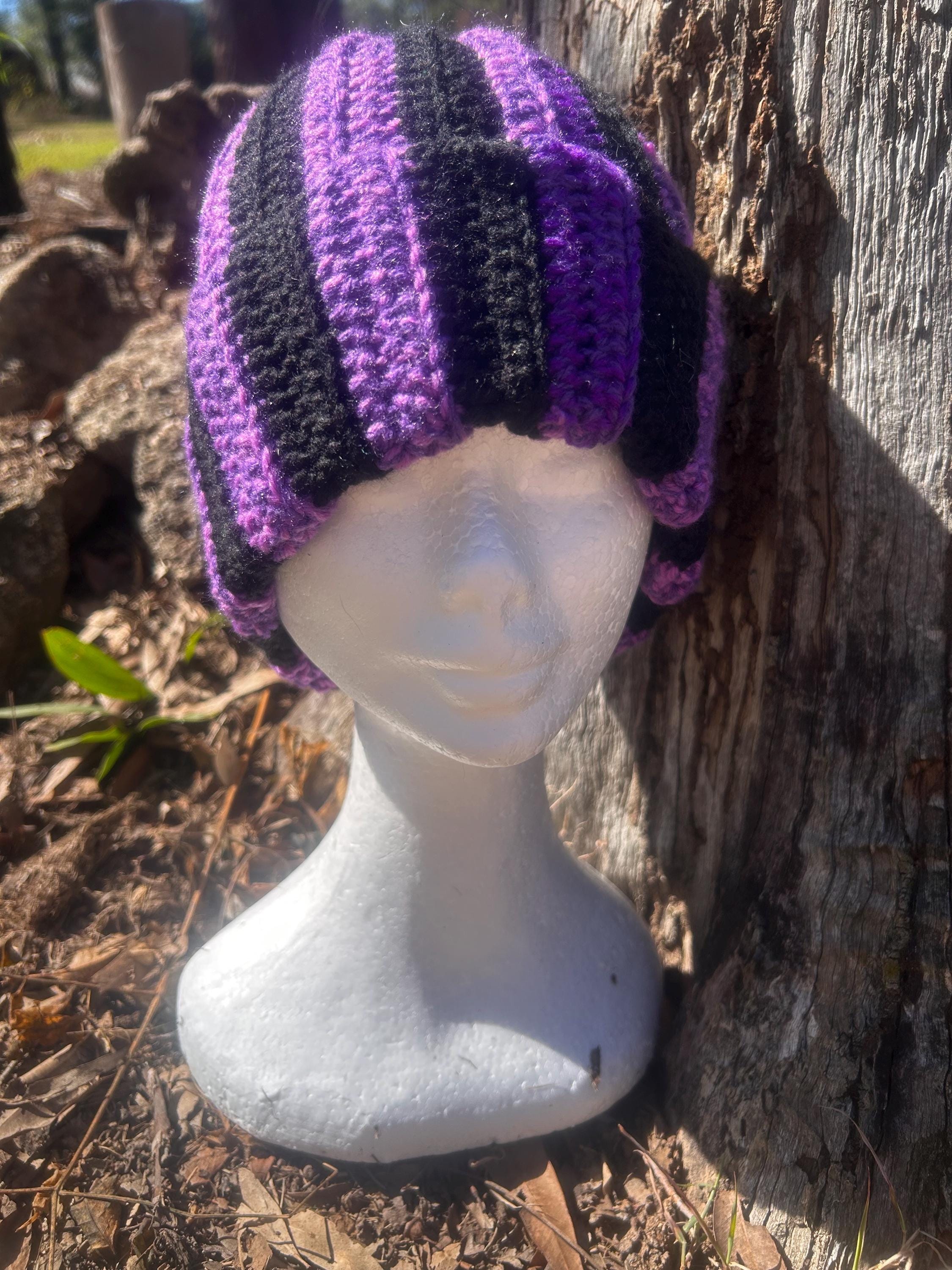 Purple and Black Rib Crochet Beanie - Etsy display picture 2