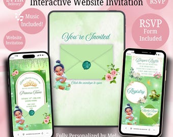 Invitación para baby shower con temática de La Princesa y el Sapo
