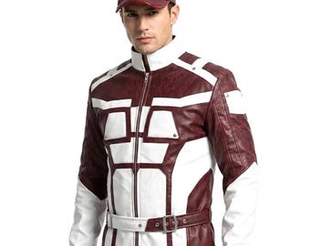 Daredevil Leather Jacket & Cap Set | Marvel Superhero Cosplay Costume | Men's Cosplay Outfit