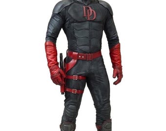 Daredevil Black Red Leather Cosplay Costume | Born Again Superhero Men's Full Set