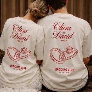 Personalized wedding couple t-shirts – Matching wedding shirts with names and date – Wedding couple t-shirts