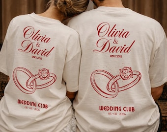 Personalized wedding couple t-shirts – Matching wedding shirts with names and date – Wedding couple t-shirts