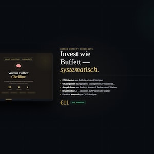 Warren Buffett-checklist Excel | Waardebeleggen pdf | 27 Kriterien Aktienanalyse | Burggraben | Sofort-download