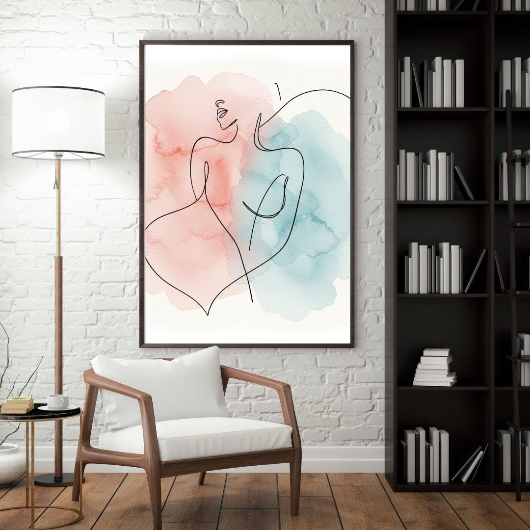 Abstract Female Line Art Printable, Watercolor Woman Wall Art ...