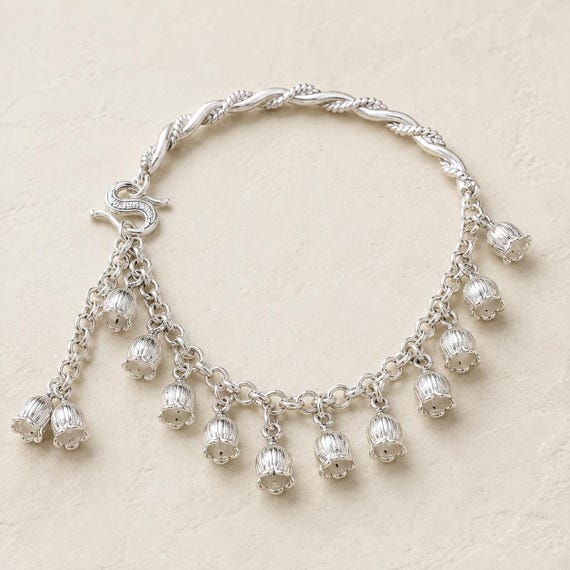 999 Fine Silver Lily of the Valley Bracelet, Botanical Flower Charms