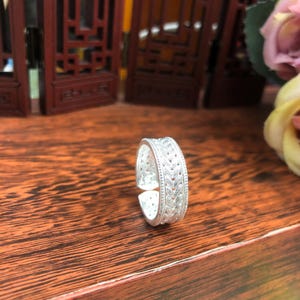 Wide Silver Ring, Tribal Statement Ring, Hmong Miao Jewelry, Bohemian Adjustable Ring, Botanical Leaf Band Ring, Vintage Hill Tribe Silver