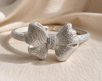 999 Fine Silver Bow Cuff Bracelet, Ribbon Bangle