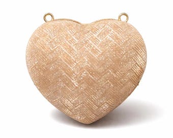 Heart Mini Glitter Clutch Bag | Champagne Pink Silver Evening Purse