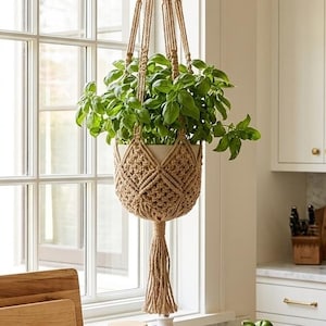 Macetero colgante de macramé bohemio de yute para interior y exterior