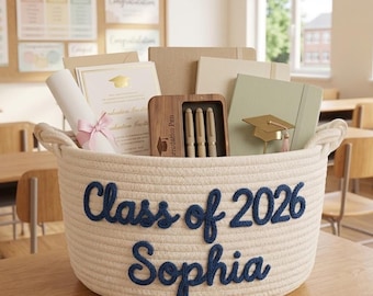Personalized Graduation Basket 2026, Custom Name Cotton Rope Storage Bin, Class of 2026 Grad Gift for Her Him, College Dorm Organizer