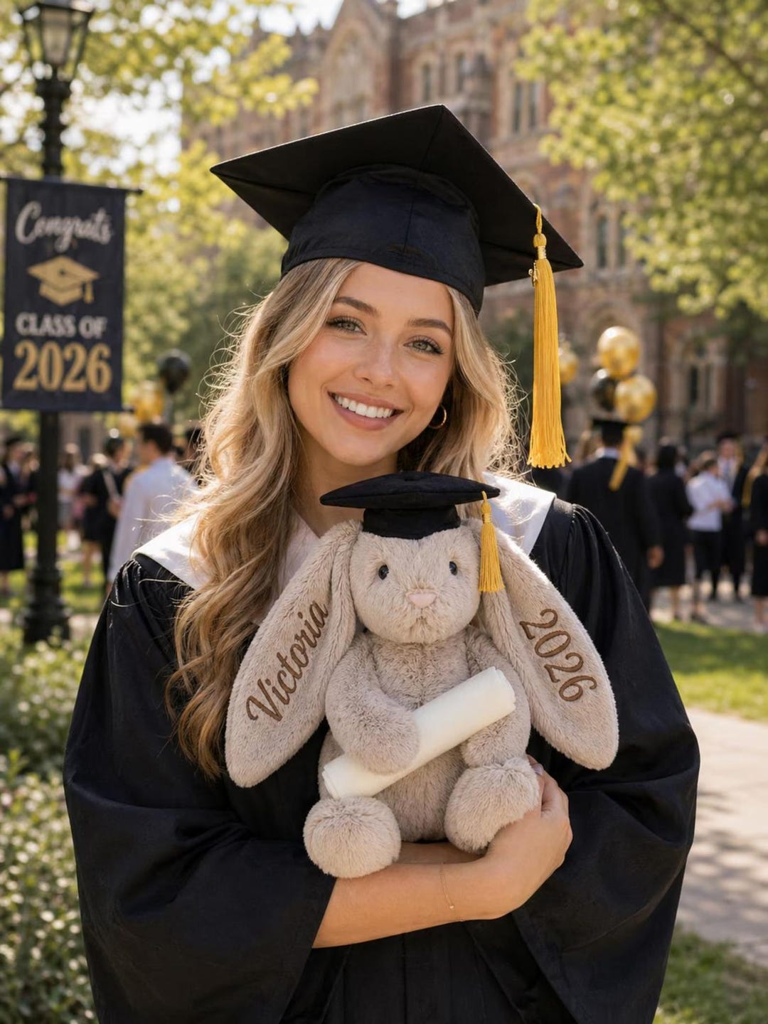 Personalized Graduation Bunny, Custom Name Plush Rabbit Gift Class of ...