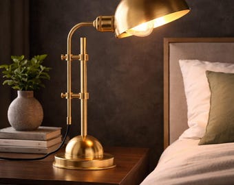 Lámpara de escritorio ajustable de latón, lámpara de estudio moderna de color dorado vintage para mesita de noche.