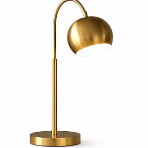 Brass Desk Lamp, Modern Gold Gooseneck Table Light, Minimalist Bedroom Lighting