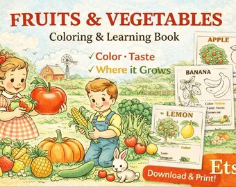 Obst- und Gemüse-Aktivitätsbuch für Kinder | Druckbare Arbeitsblätter für Vorschulkinder | Malen, Nachzeichnen, Schreiben | Für den Heimunterricht | 30 Seiten