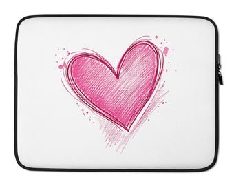 Funda para portátil con corazón rosa – Funda para portátil con corazón rosa, bolso minimalista para portátil, funda protectora para portátil, idea de regalo