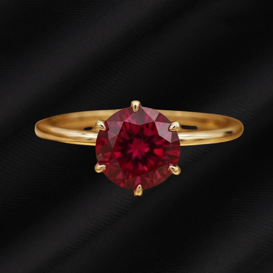 2ct Round Ruby Solitaire Engagement Ring, 14K Yellow Gold Minimalist ...