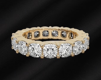 3 Ct Kissenschliff Diamant Eternity Bandring, 14K Vergoldete handgefertigte Verlobungsring, Frauen Ehering, Brautgeschenk für Sie