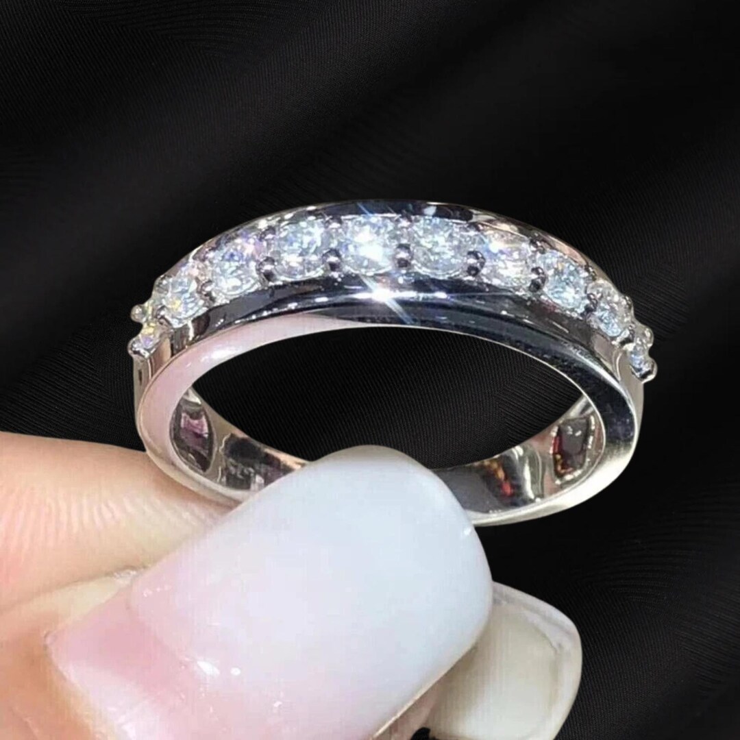 Men's 14K Gold Plated Half Eternity Band, Channel Set Diamond Ring - Etsy