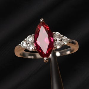 Elegant Marquise Cut Red Ruby Engagement Promise Ring, Classic Solitaire handmade 14k Gold Plated Women's Ring, Anniversary Gift For Her