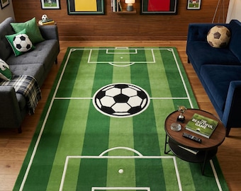 Kids Soccer Rug Football Field Carpet Playroom Decor Sports Nursery Game Room Mat
