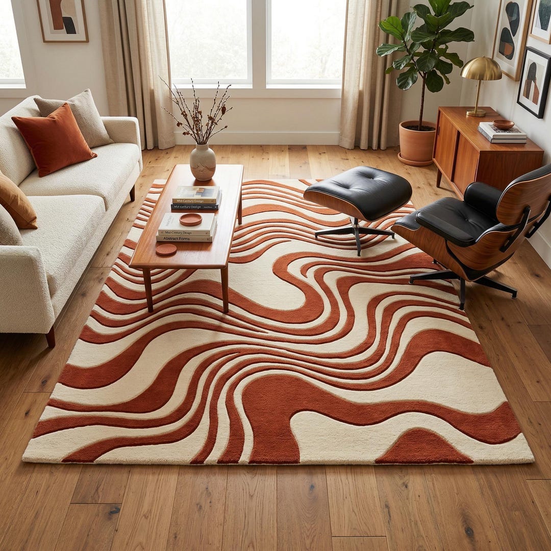 Hand Tufted Area Rug Abstract Wave Pattern Wool Cotton Modern Living ...