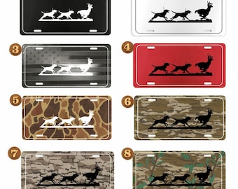 Hunting Dogs Chasing Deer License Plate, Hunter Dog Vanity Plate, Camo Hunting Car Tag, Outdoor Hunter Auto Plate, Gift for Deer Hunter