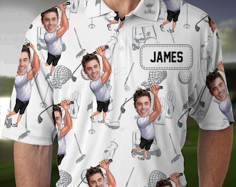 Personalized Golf Polo Shirt, Custom Name Funny Image Design, Golf Enthusiast Shirt, Customizable Golf Apparel, Unique Gift for Golf Lovers