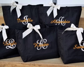 Set of 9 Bridesmaid Tote Bags, Personalized Tote Bag, Monogrammed Wedding Bags