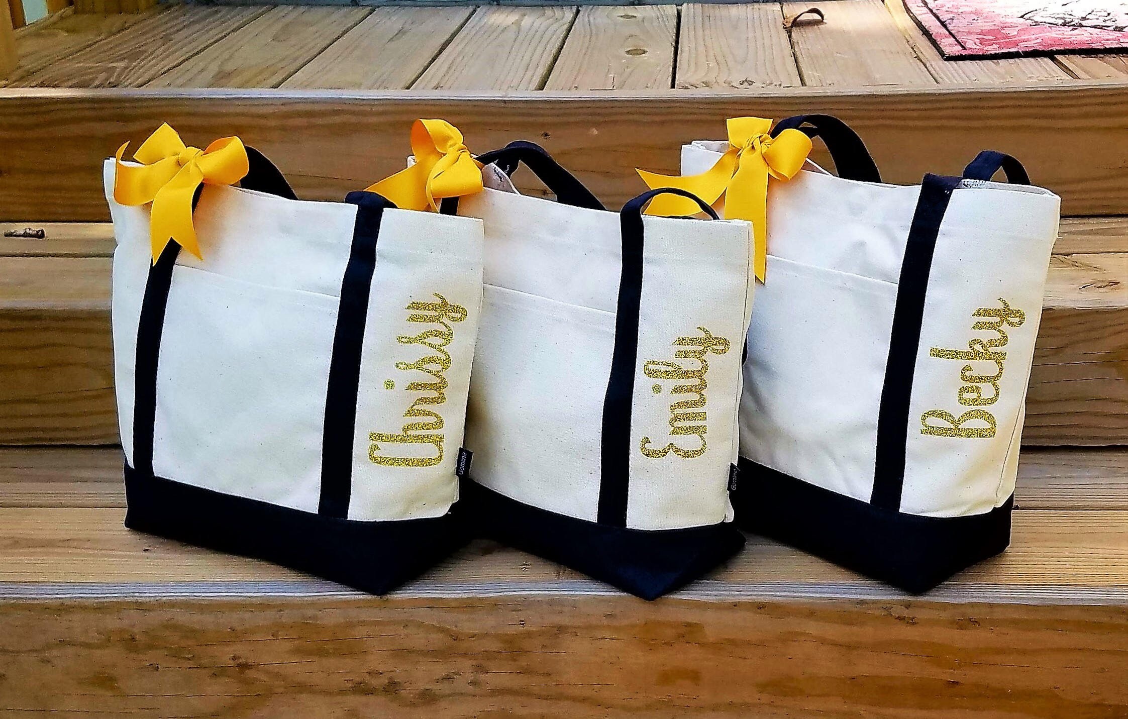 Set of 6 Personalized Canvas Tote Bags Glitter Heat Vinyl Etsy