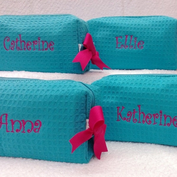 6 Personalizado peque&ntilde;o Waffle Weave Spa cosm&eacute;tica bolsas Aqua