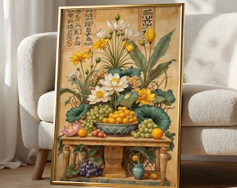 Vintage Floral Still Life Framed Poster Art Nouveau Farmhouse