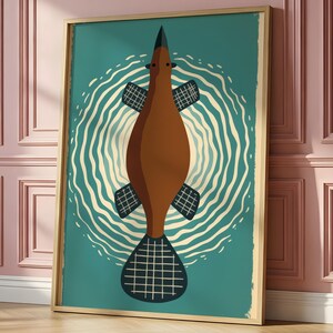 Rustieke bever ingelijste poster volkskunst decor uit het midden van de eeuw