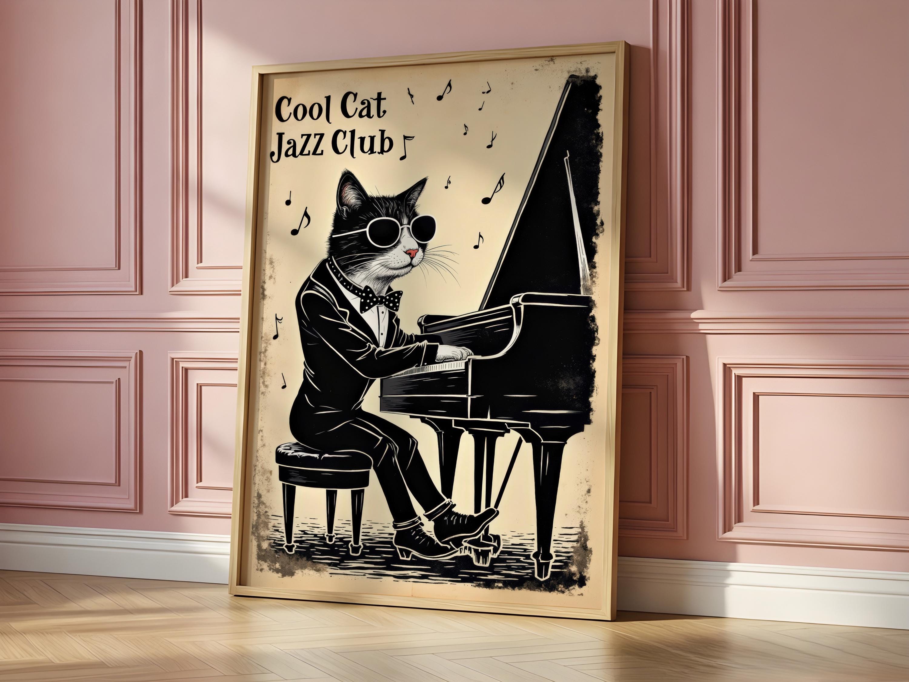 Tuxedo Cat Piano Print - Etsy