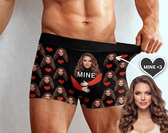 Custom Face Mens Boxer Briefs Personalized Photo Underwear Funny Holiday Boxers Gift Boyfriend Husband Valentines Anniversary Fathers Day