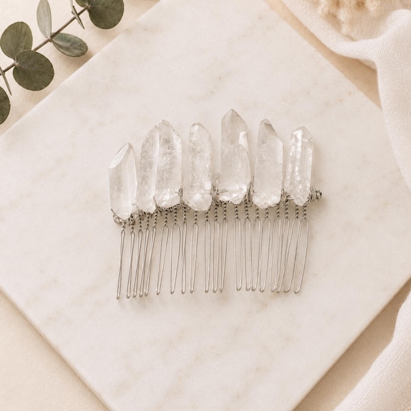 Natural Quartz Crystal Hair Comb – Boho Bridal Wedding Hair Accessory