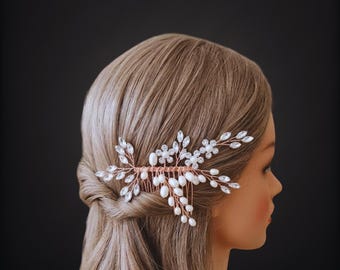 Peineta nupcial, hecha a mano con perlas de agua dulce y diamantes de imitación, accesorio para el cabello.