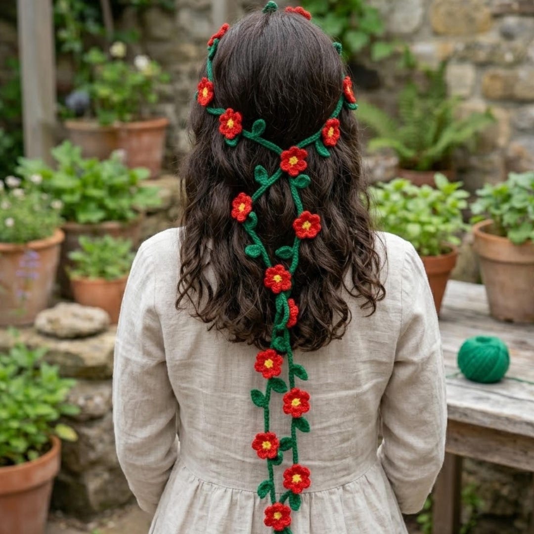 Hand-crochet Flower Vine, Head Rope for Hair, Neck, or Waist, Fairycore ...
