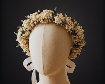 手作りのドライフラワーリース、素朴なブライダルヘッドバンドクラウン、壁飾り