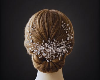 Peineta de cristal para el cabello de novia, tocado floral nupcial con diamantes de imitación.