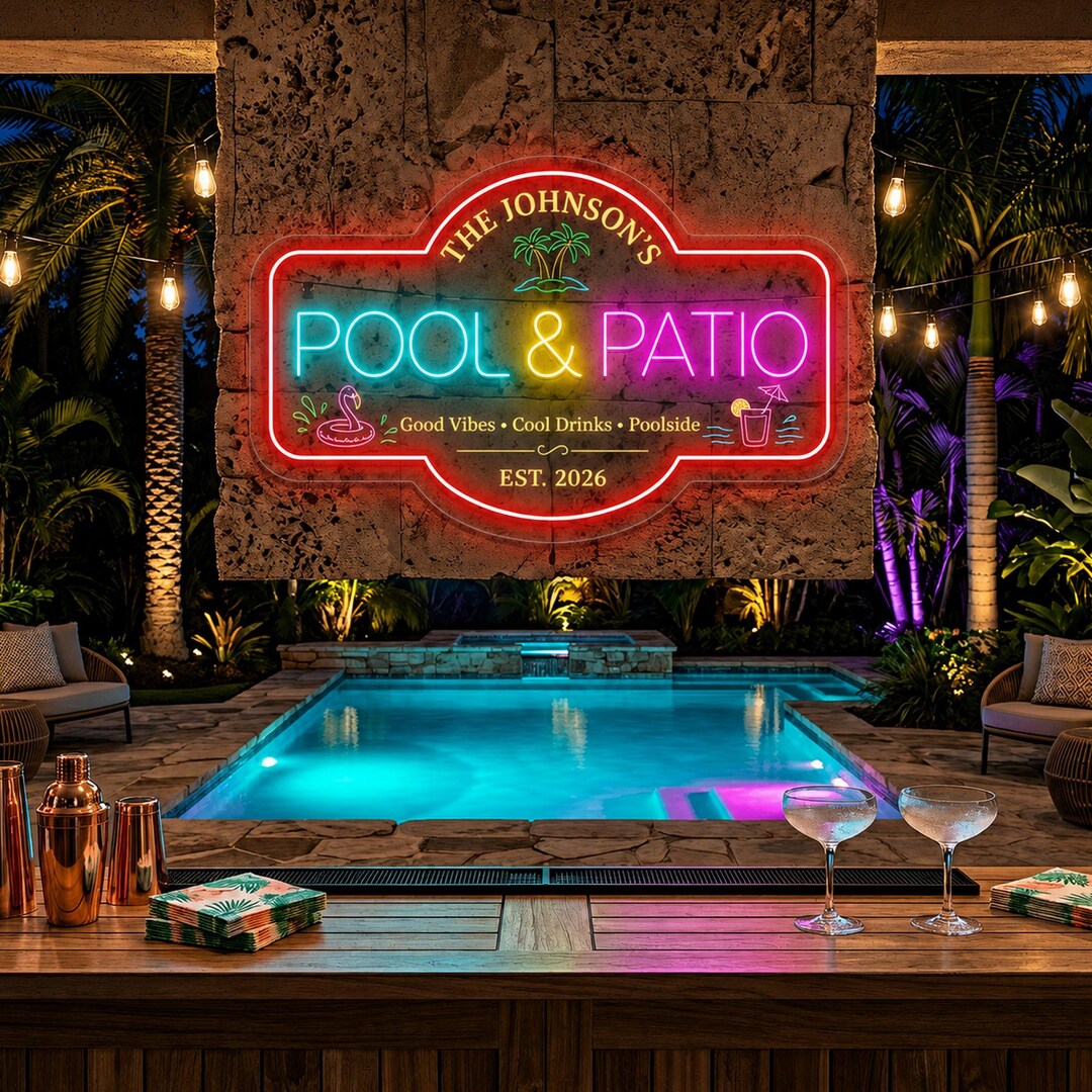 Custom Pool and Patio Neon Sign, Personalized Summer Vibes LED Wall Art ...
