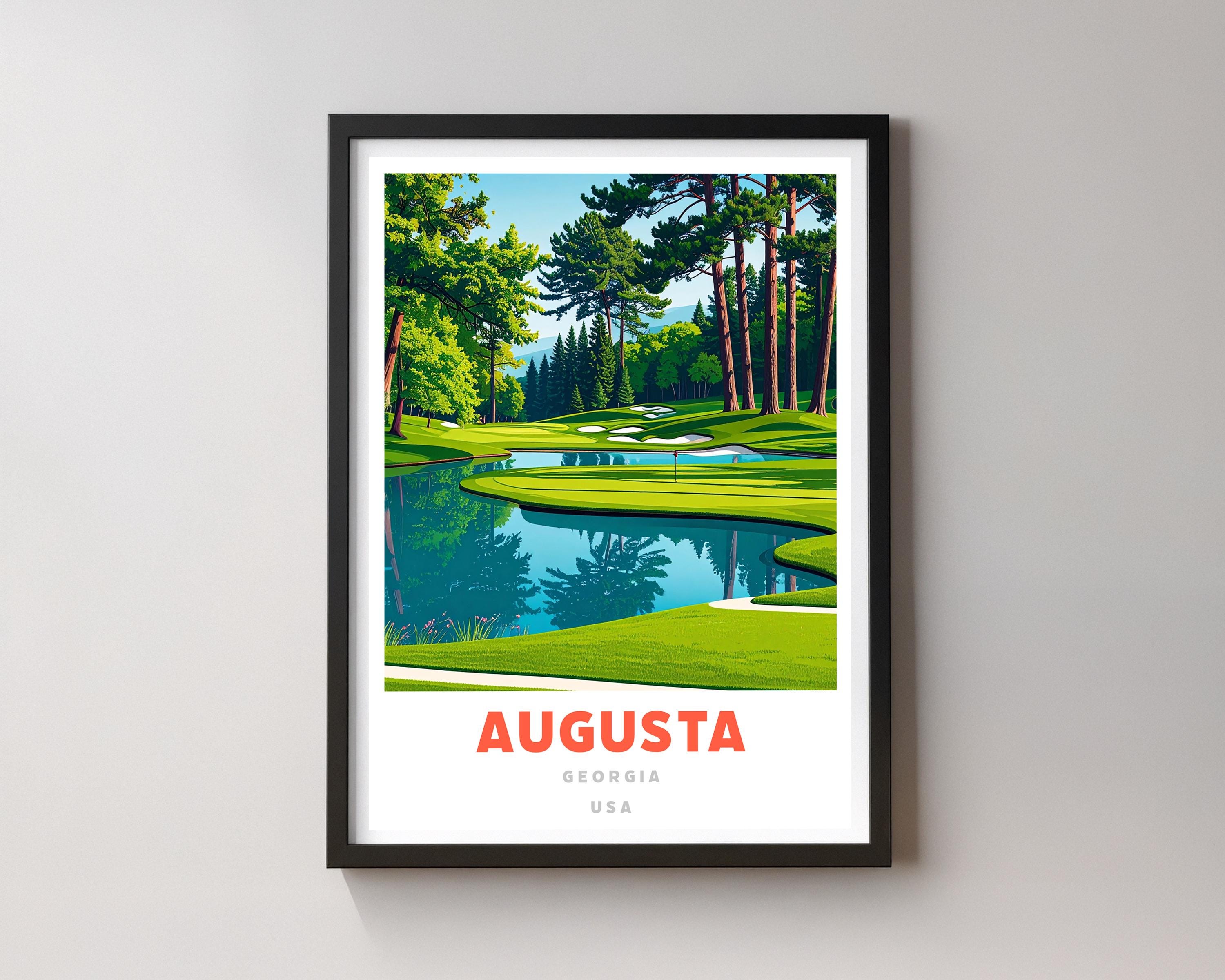 Augusta Golf Course Poster – Vintage Illustrated Golf Art, Augusta USA ...