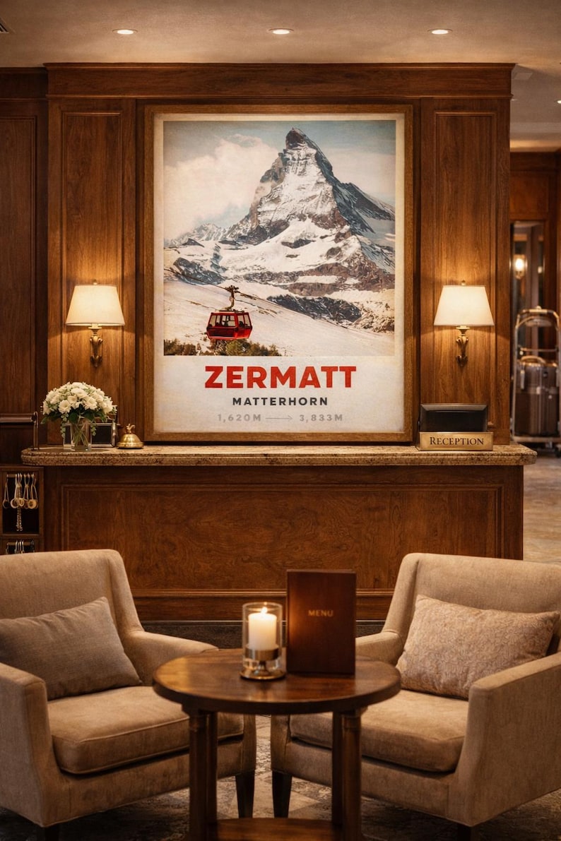 Vintage Zermatt Ski Resort Poster – Matterhorn Ski Lift - Etsy