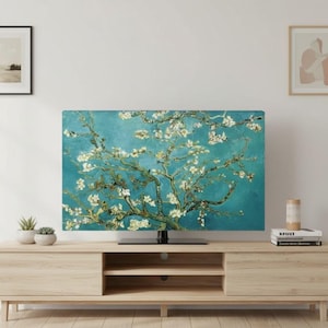 Decorative TV Dust Cover 19-70 Inch, Almond Blossom Art Screen Protector, Home Electronics Guard