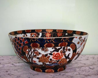 Gran cuenco chino vintage estilo Imari / 36 cm / Centro de mesa de porcelana pintado a mano / Decoración estilo chinoiserie