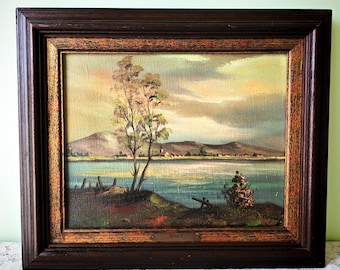 Pintura al óleo vintage de paisaje / Escena campestre europea / Arte rústico para pared de galería / Decoración cottagecore